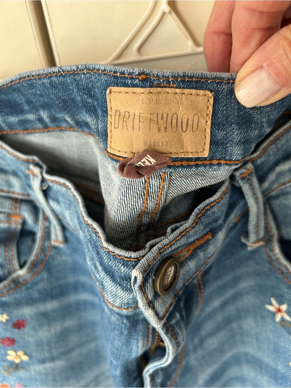 DRIFTWOOD Light Blue Floral Embroidered High-Rise Jeans